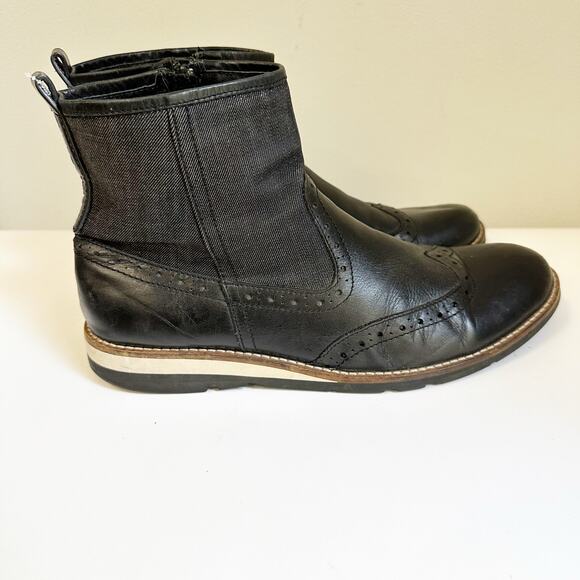 RUDSAK Men’s Black Leather Wingtip Brogue Chelsea Boots – Size 42 US 9 - Picture 3 of 11